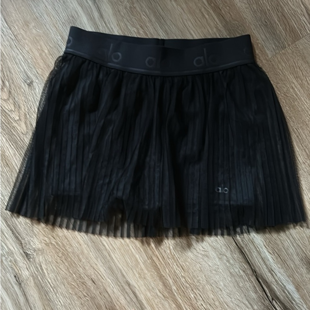ALO Yoga Black Pleated Mesh Mini Skirt